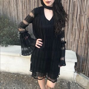 Black lace bell sleeve dress